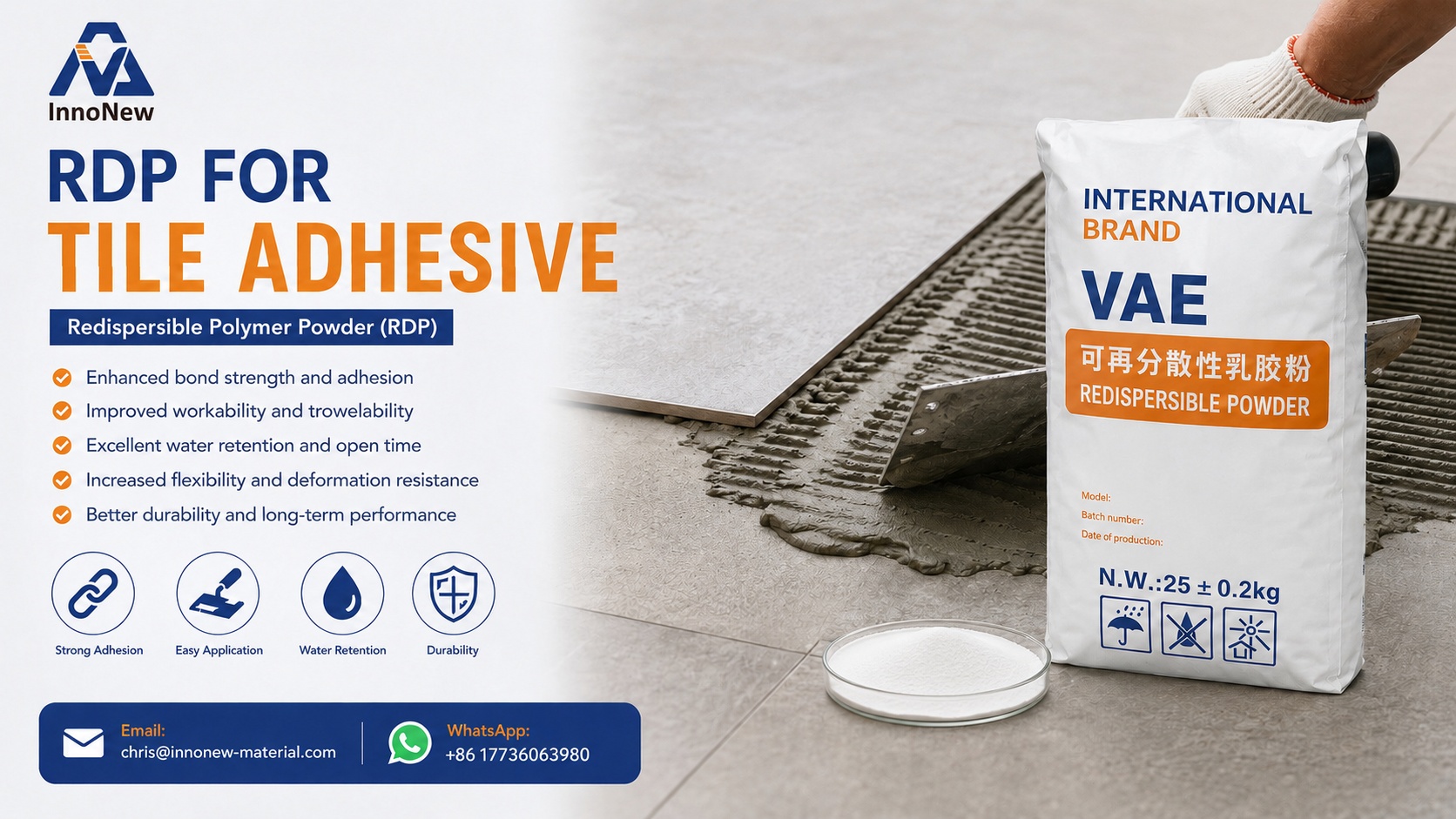 RDP redispersible polymer powder tile adhesive technical guide for construction