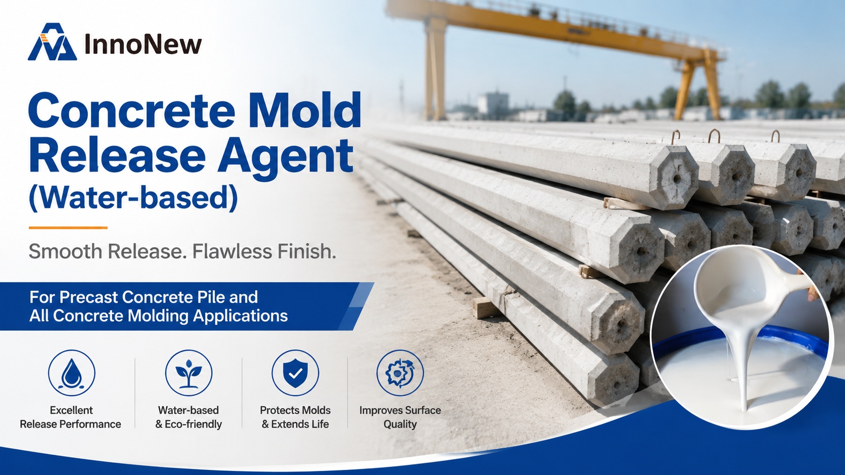 Water-based concrete mould release agent applied on construction formwork to prevent concrete sticking and ensure smooth precast surface finish