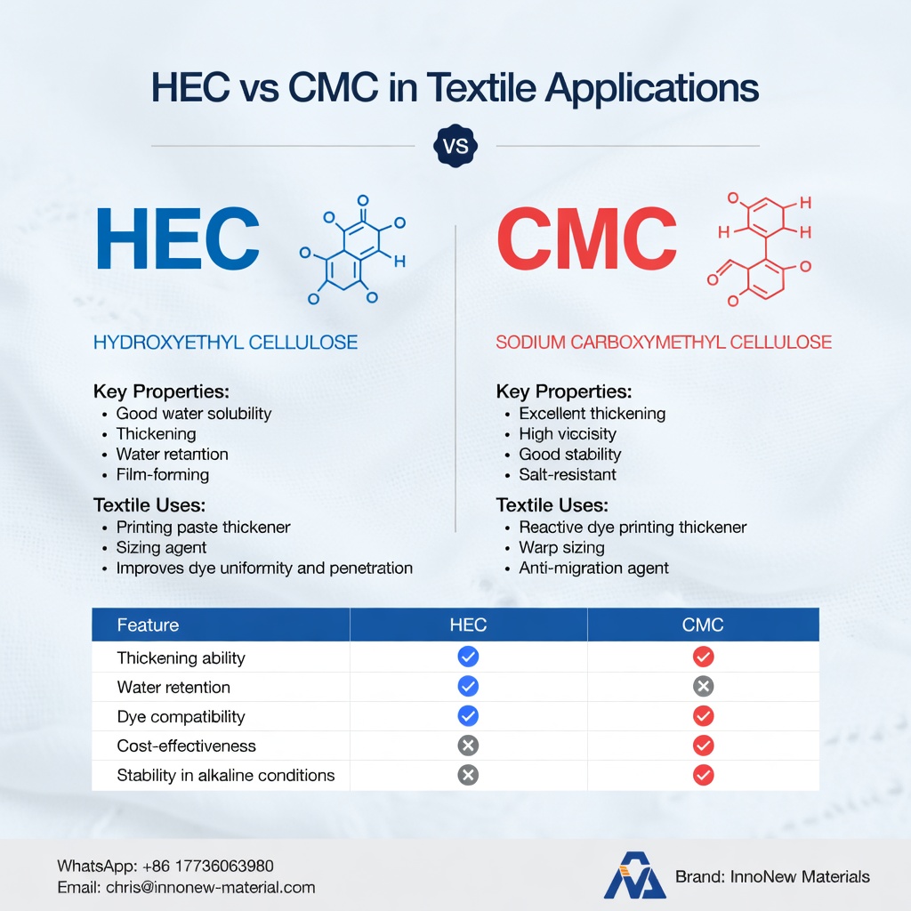 HEC vs CMC textile printing thickener comparison chart