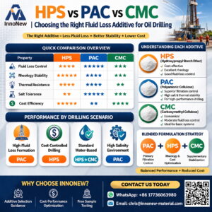 Compare HPS, PAC & CMC polysaccharide polymers for oil drilling fluids. Learn their differences in filtration control, salt tolerance, viscosity, cost & best applications for drilling mud systems.