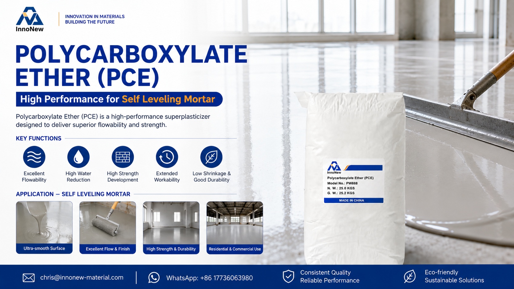 The Complete Self-Leveling Mortar Formulation and Performance Optimization Guide 1 Polycarboxylate Ether PCE Powder Superplasticizer for Self-leveling Cement Mortar, High Flow Concrete Admixture Raw Material
