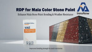 InnoNew RDP VAE powder for Mala color stone paint, enhancing bonding strength and weather resistance in construction mortar.