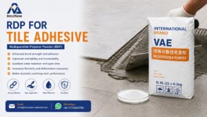 Redispersible Polymer Powder (RDP) improving adhesion, flexibility, open time, and durability in cement-based tile adhesive systems for tropical climate construction applications.