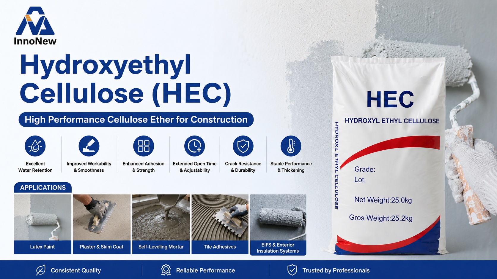HPMC vs MHEC vs HEC: Technical Comparison for Construction, Coatings, Oilfield & Home Care (2026) 3 Hydroxyethyl Cellulose (HEC) used as a rheology modifier in latex paint formulation for improved viscosity, leveling, and brushability in water-based coatings application