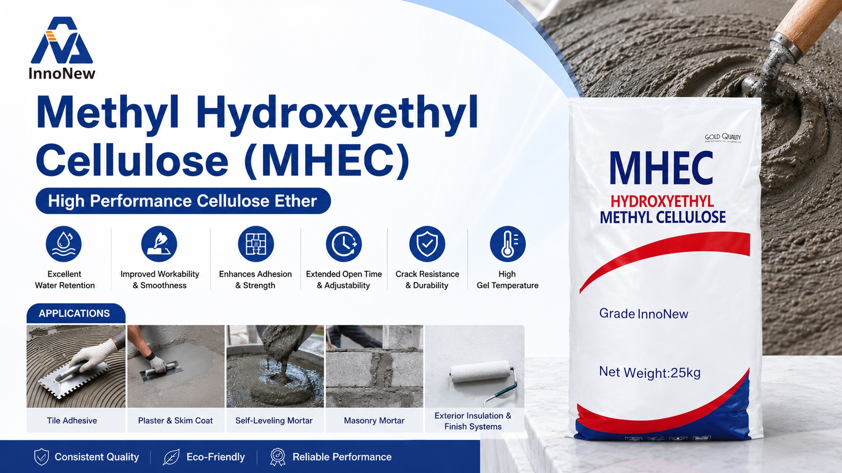 HPMC vs MHEC vs HEC: Technical Comparison for Construction, Coatings, Oilfield & Home Care (2026) 2 High-performance Methyl Hydroxyethyl Cellulose (MHEC) for tile adhesive, plaster, mortar, and construction applications with high gel temperature and excellent water retention.