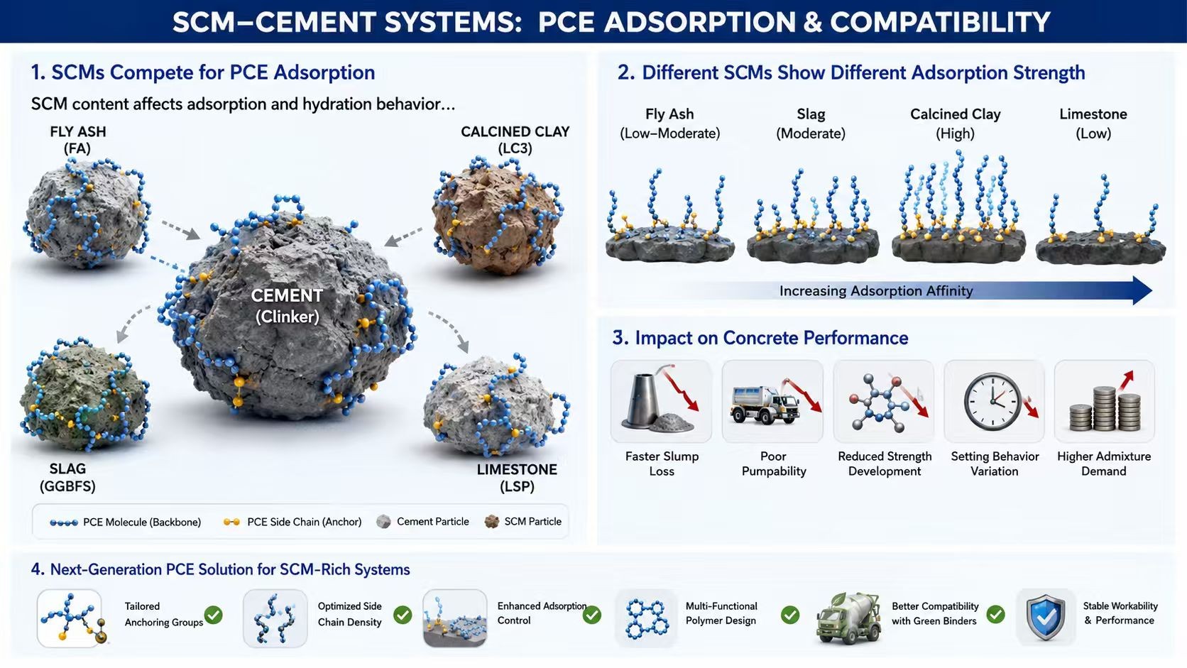 Polycarboxylate Ether (PCE) Superplasticizer Compatibility with Supplementary Cementitious Materials (SCMs)
