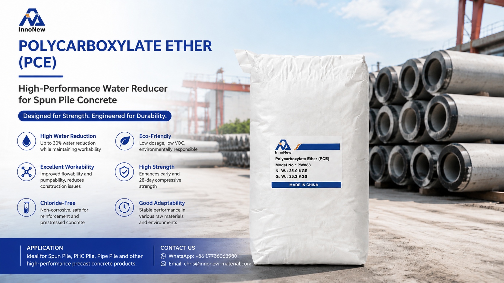 Concrete Admixtures Supplier in Myanmar | PCE, Retarder, Accelerator & Defoamer for Tropical Concrete Engineering 1 Polycarboxylate Ether PCE Superplasticizer for spun concrete pile, high water reducing rate polycarboxylate ether admixture for centrifugal spun pile concrete production