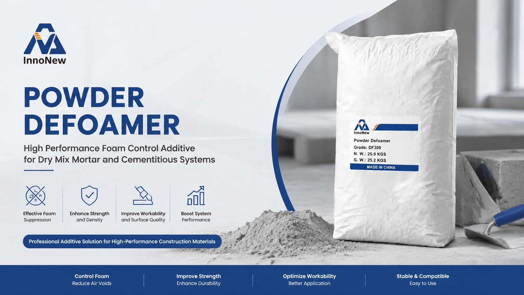 Powder Defoamer in Dry Mix Mortar Systems 1 Powder defoamer additive for dry mix mortar construction raw material