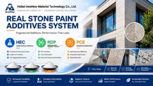 Real Stone Paint Additives System: Technical Guide to HPMC, HEC, MHEC, RDP & PCE in Exterior Coating Formulations 6 Real stone paint additives HEC, RDP, PCE for exterior stone texture coating raw materials